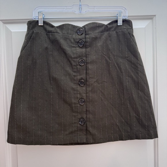 Blu Pepper Day to Day Skirt L Brown Pinstripe Button Front Lined Retro Y2K - Picture 1 of 6